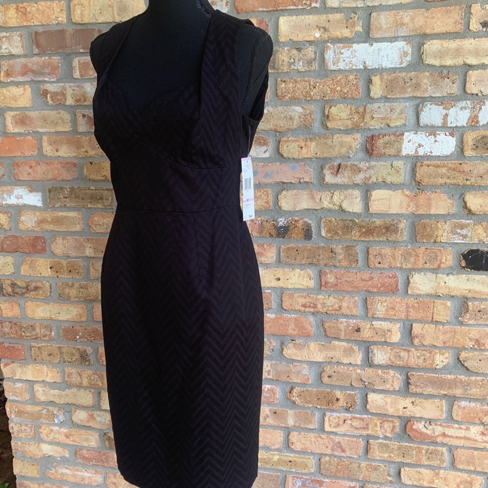 NEW Evan PiconeTextured Waves V-Neck Bishop Sheath Dress Black Size 6 $99 - Picture 7 of 15